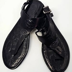 Seychelles Black Thong Sandals w Embossed Floral Design Prarie Southwest